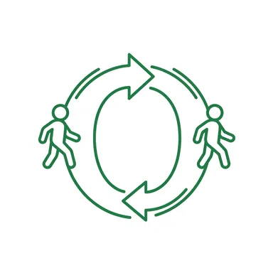 Ícone-cena perpétuo — loop circular com alunos entrando e saindo