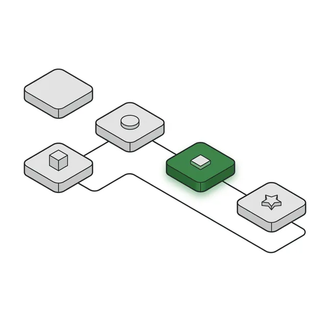 Ilustração isométrica de fluxo de automação com nós conectados