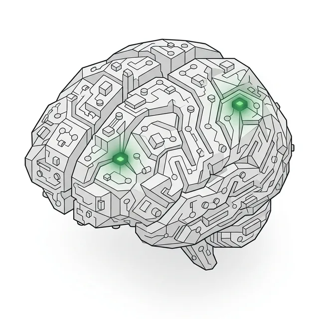 Ilustração isométrica de cérebro de circuito representando IA aplicada
